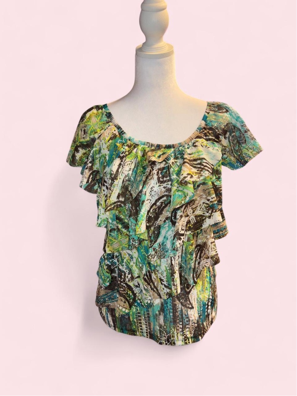 Women’s Ruffled Print Blouse - Green Multi